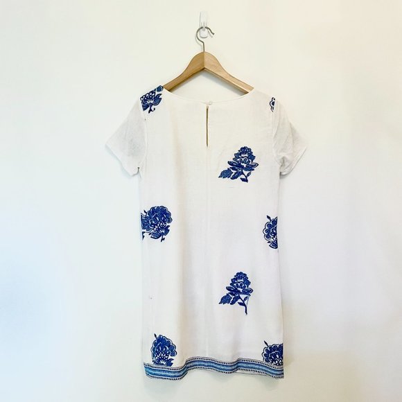 Blue & White Embroidered Shift Dress - Picture 4 of 4